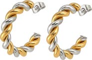 DLORIA Gilded Twist Mixed Metal Two-Tone Hoop Earrings