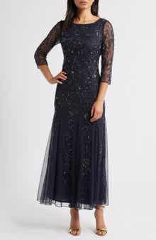Pisarro Nights Floral Beaded Tulle Gown