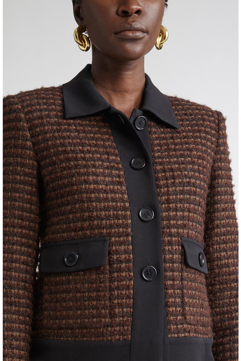 Crepe Cady Trim Tweed Jacket, Alternate, color, MOCHA/ BLACK