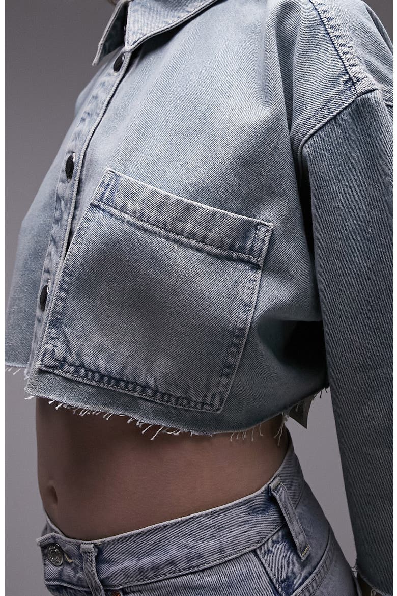 Crop Denim Button-Up Shirt, Alternate, color, MEDIUM BLUE
