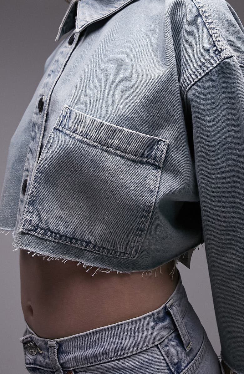 Topshop Crop Denim Button-Up Shirt, Alternate, color,