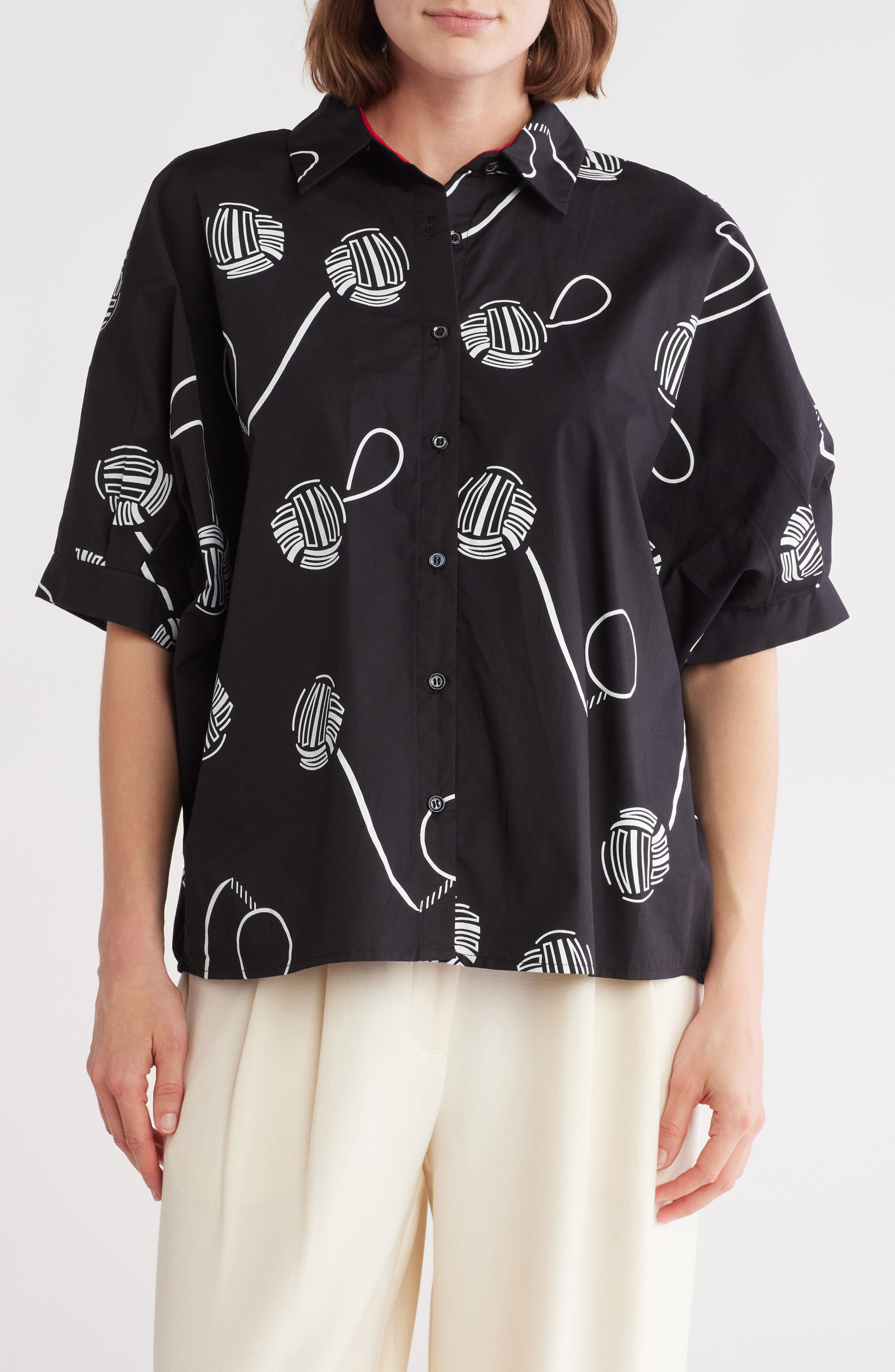 PATRIZIA LUCA Printed Short Sleeve Boxy Button-Up Shirt
