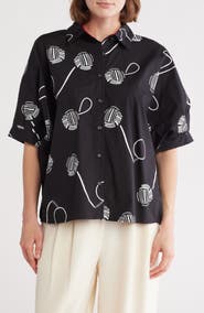 PATRIZIA LUCA Printed Short Sleeve Boxy Button-Up Shirt
