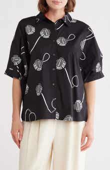 PATRIZIA LUCA Printed Short Sleeve Boxy Button-Up Shirt