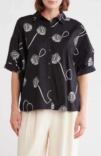 PATRIZIA LUCA Printed Short Sleeve Boxy Button-Up Shirt