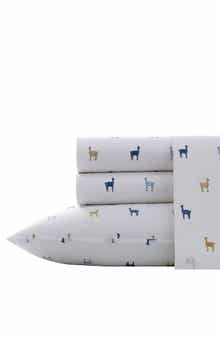 POPPY AND FRITZ Llama Print 200 Thread Count Cotton Percale Sheet Set