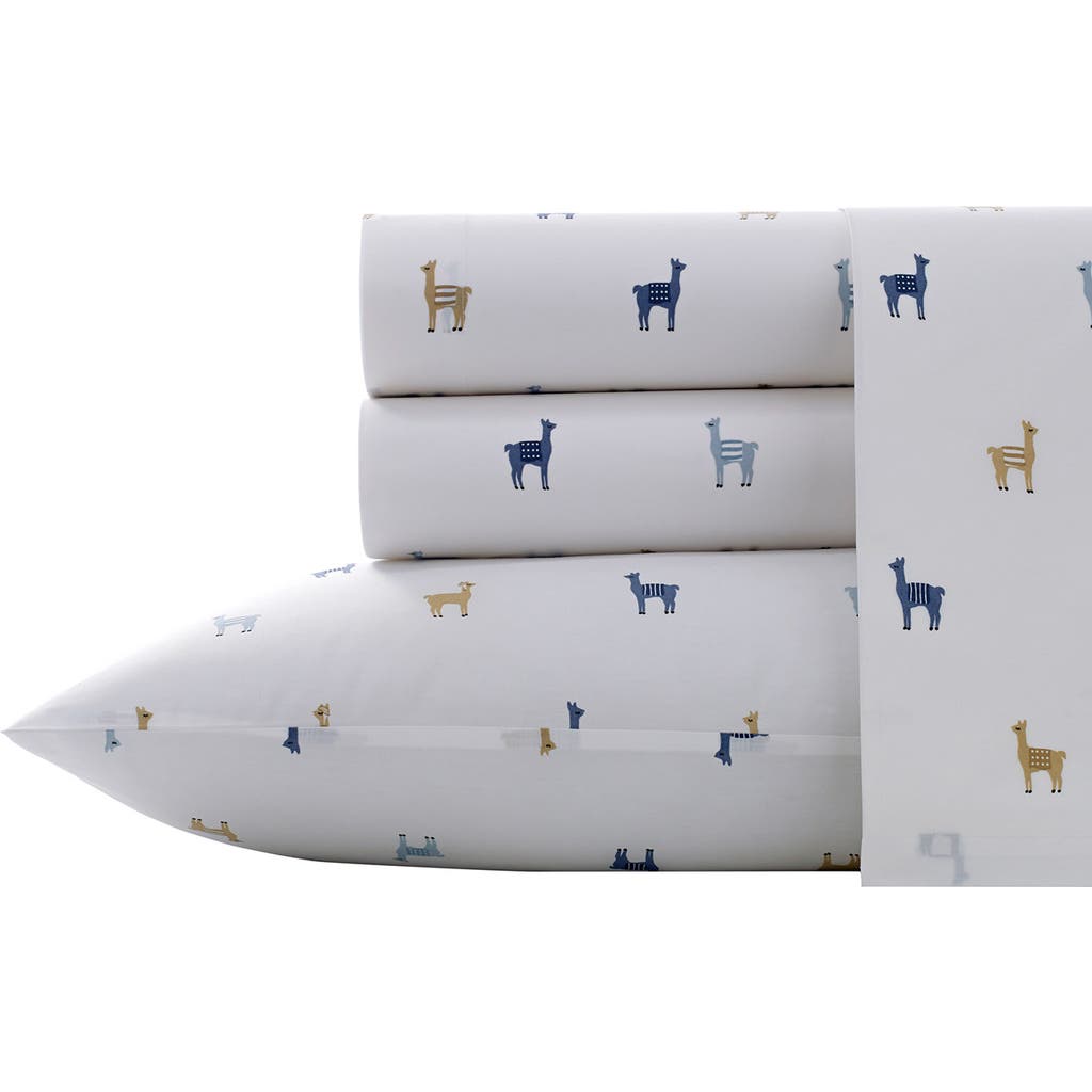 Poppy & Fritz Poppy And Fritz Llama Print 200 Thread Count Cotton Percale Sheet Set In Blue