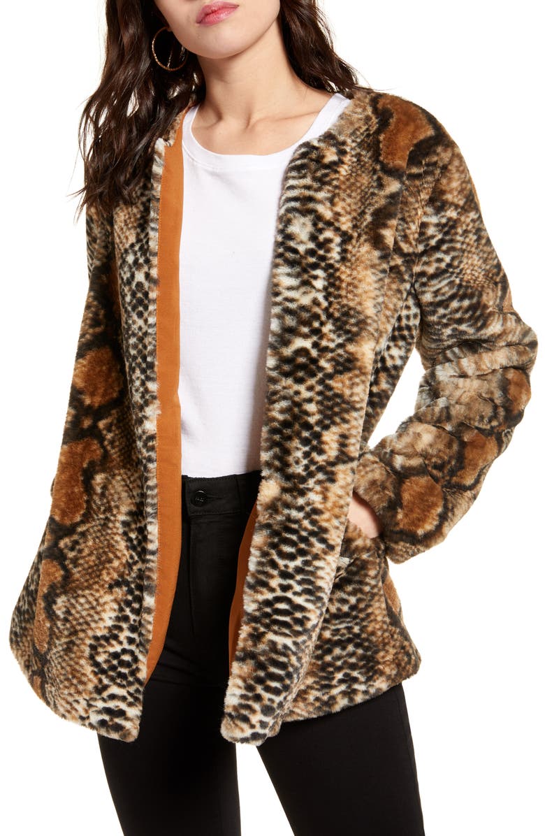 Band of Gypsies Serpent Faux Fur Open Front Jacket, Main, color,