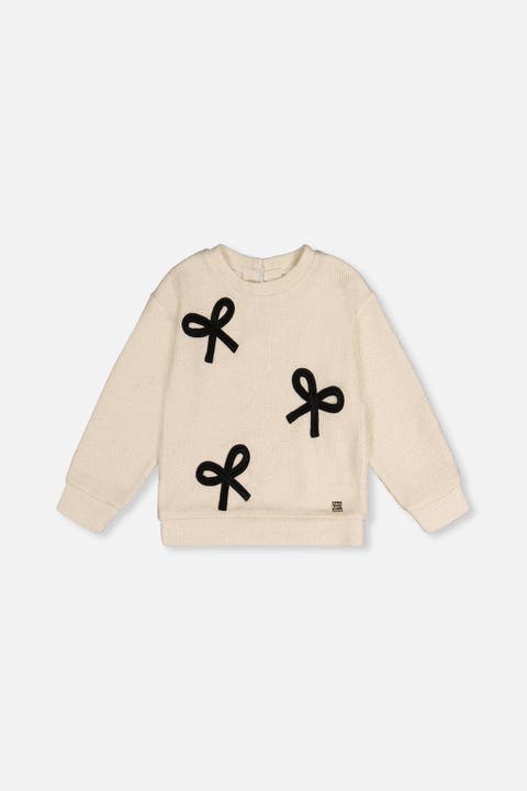 Bow Appliqué Silver Thread Ribbed Sweatshirt (toddler, Little Kid & Big Kid)