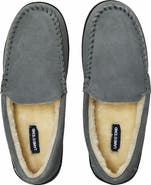 Lands' End Wide Width Fuzzy Lined Suede Moccasin Slippers