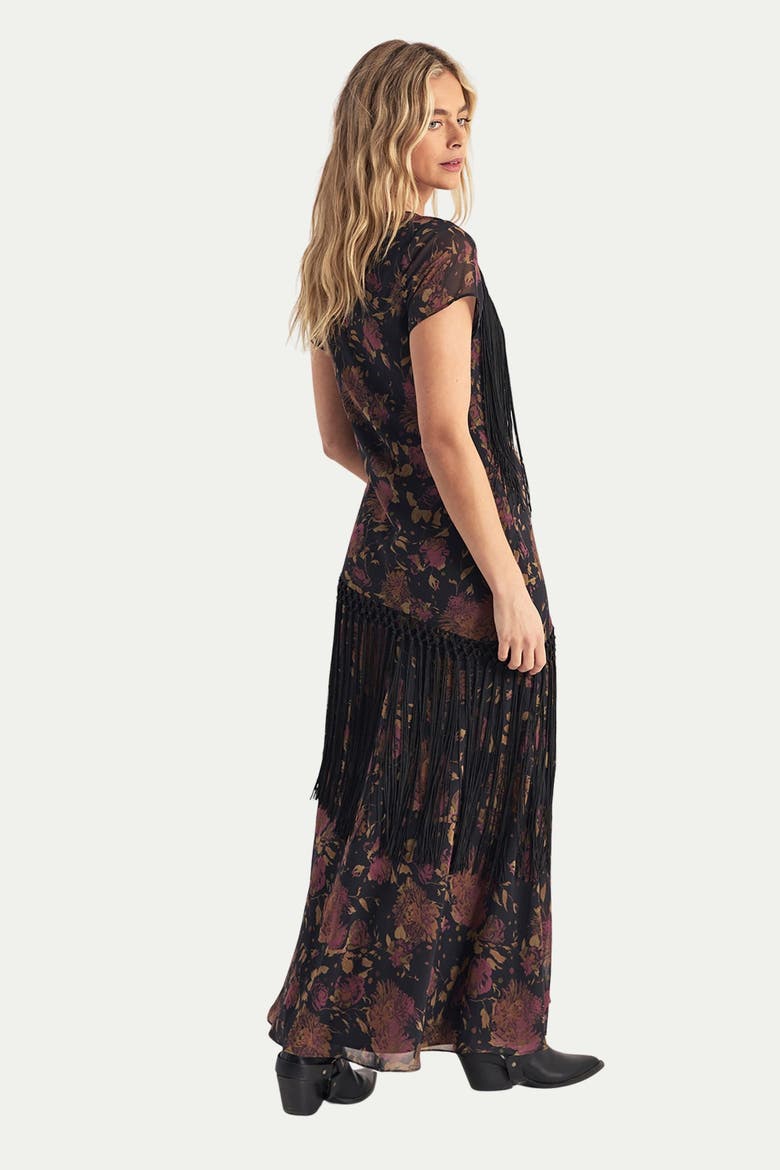 Floral Chiffon Fringe Maxi Dress, Alternate, color, Black