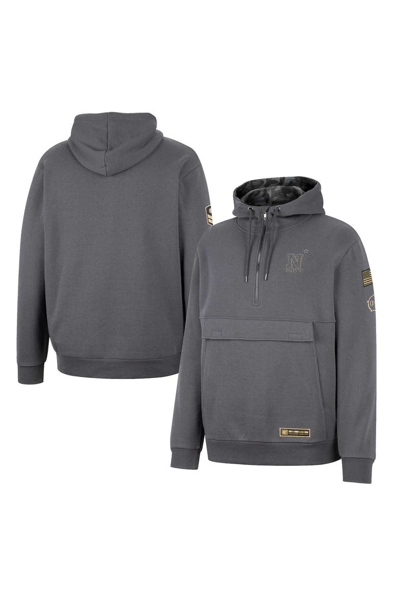 Men's Colosseum Charcoal Navy Midshipmen OHT Military Appreciation Quarter-Zip Hoodie, Alternate, color, Charcoal