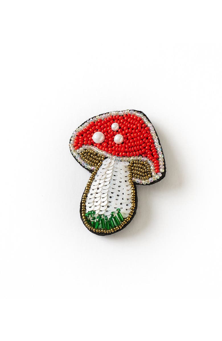 Matr Boomie Bala Mani Beaded Mushroom Brooch Pin, Main, color, Red