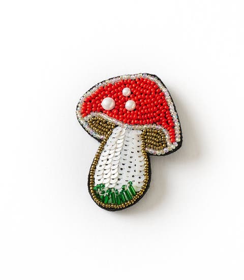 Bala Mani Beaded Mushroom Brooch Pin