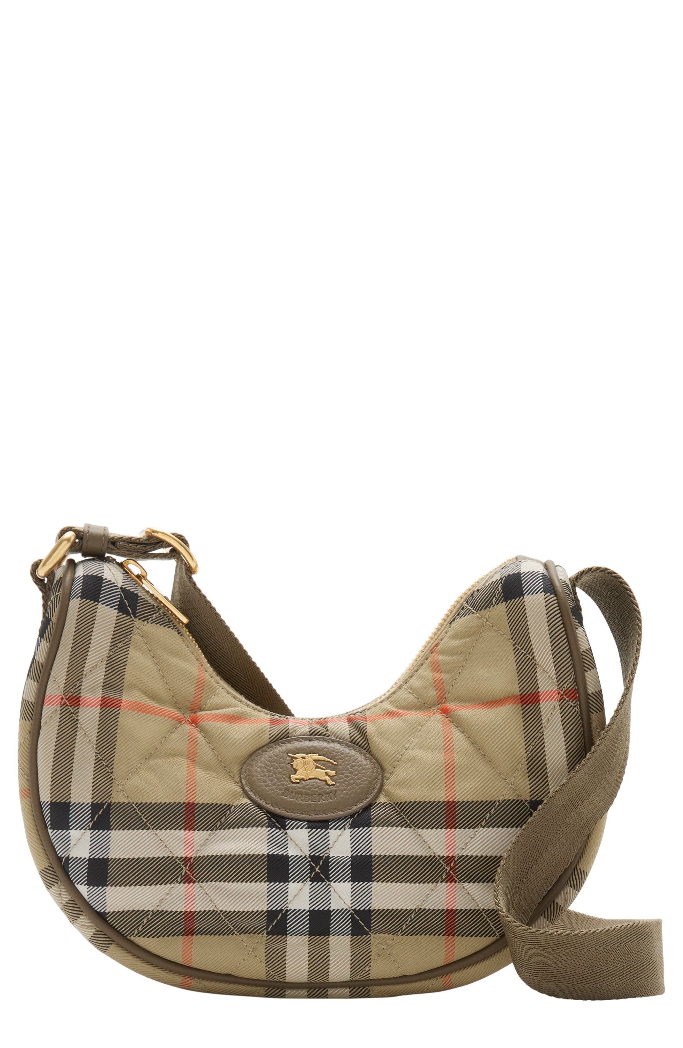 Burberry Horseshoe Burberry Check Quilted Twill Crossbody Bag, Main, color, Sand