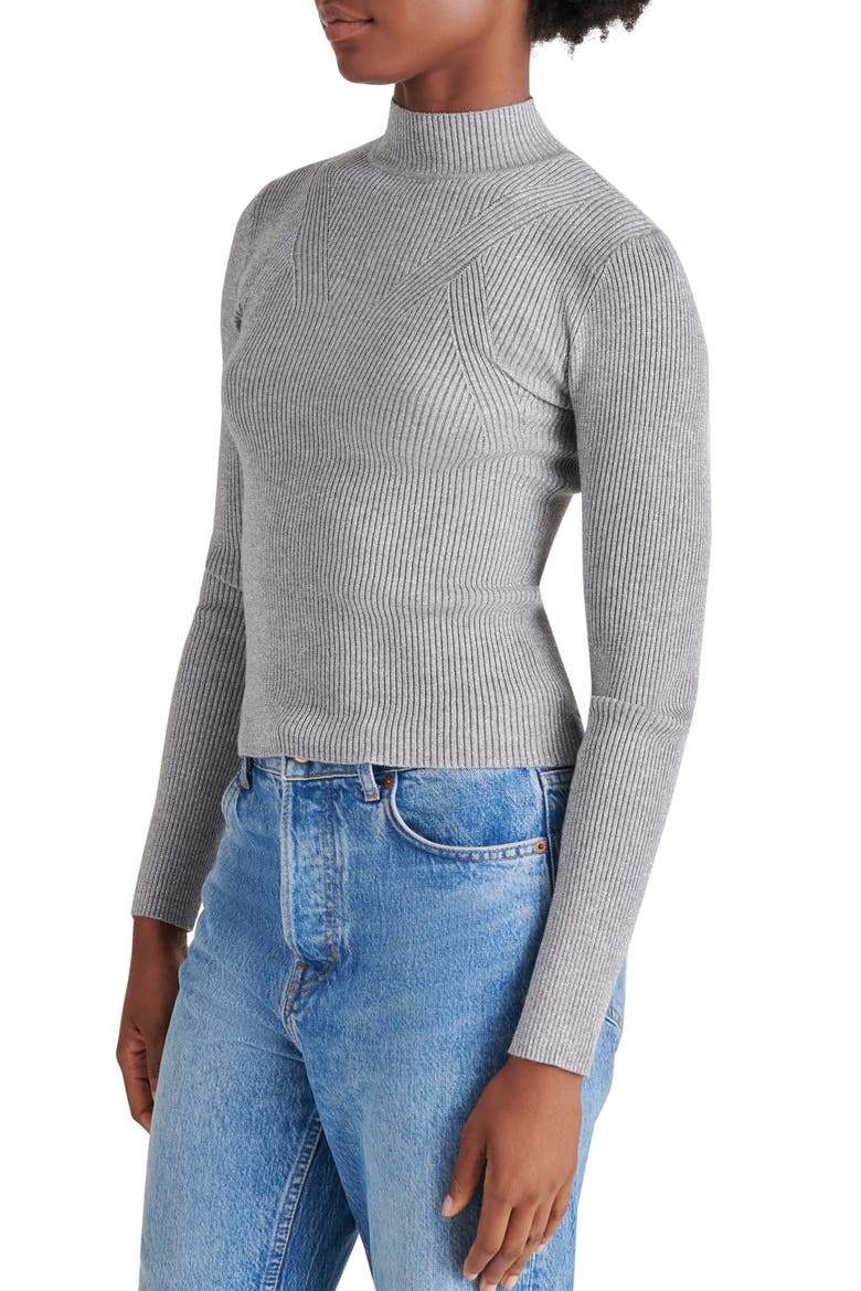 Metallic Rib Mock Neck Sweater, Alternate, color, SILVER