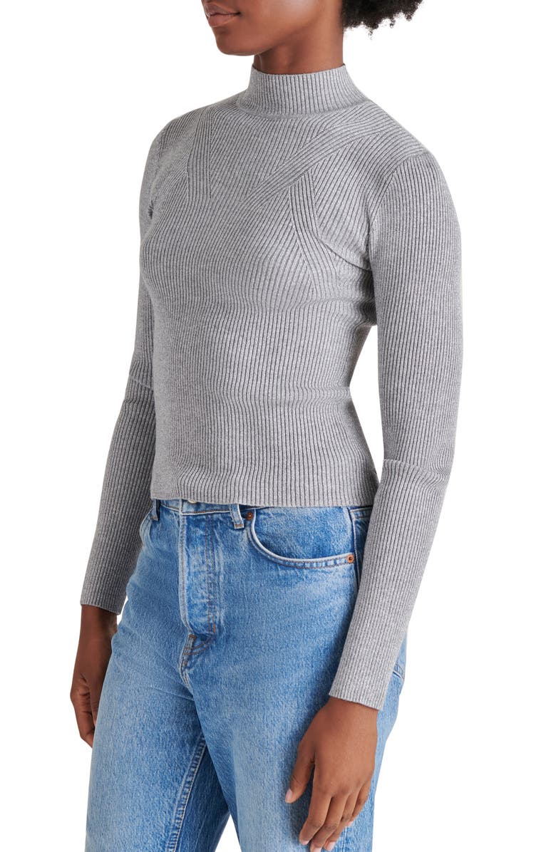 Steve Madden Metallic Rib Mock Neck Sweater, Alternate, color, Silver