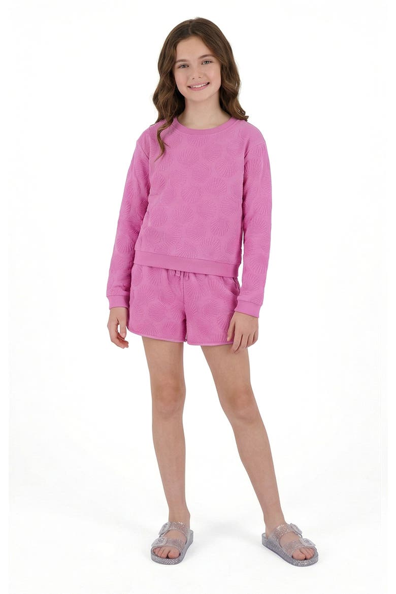 Kids' Textured Terry Long Sleeve Pullover & Shorts Set, Alternate, color, PURPLE
