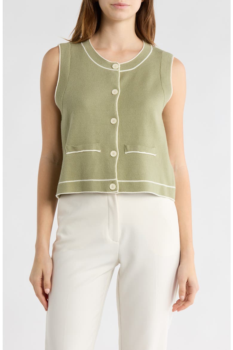 Button-Up Sweater Vest, Main, color, SAGE GREEN/ IVORY