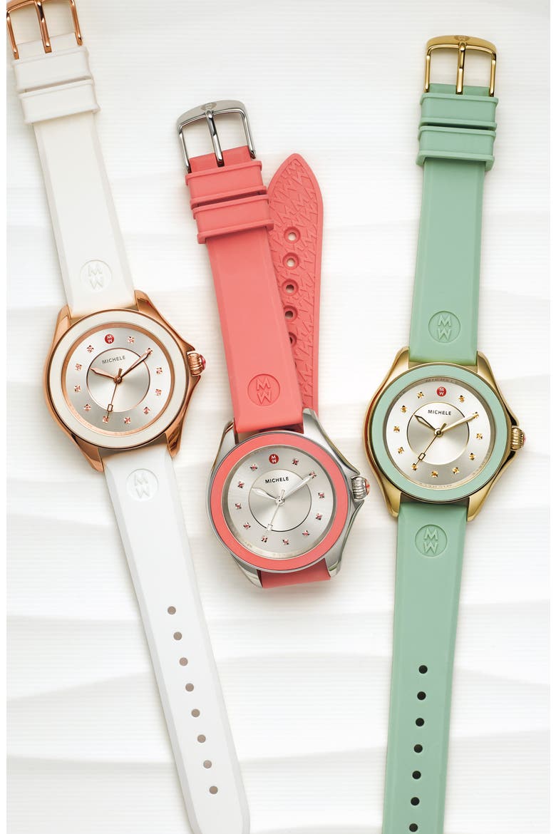 Cape Topaz Dial Watch Head & Silicone Strap, 40mm, Alternate, color, MINT/ GOLD