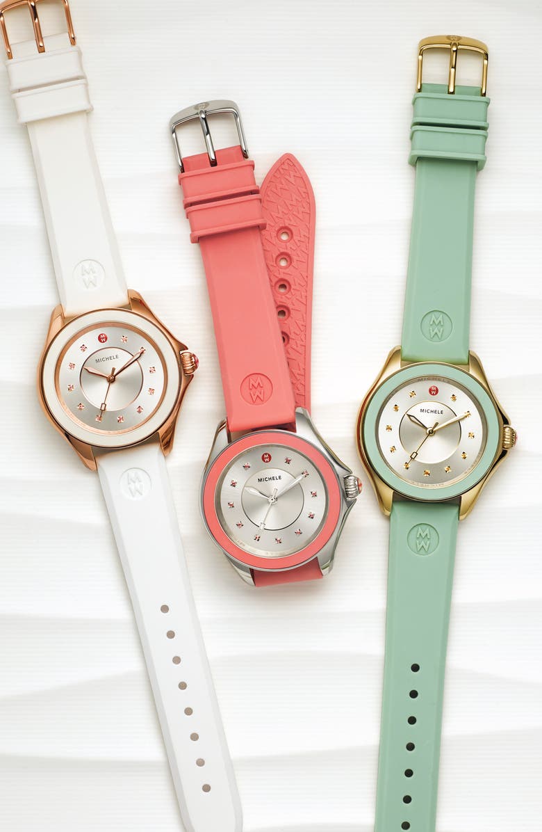 MICHELE Cape Topaz Dial Watch Head & Silicone Strap, 40mm, Alternate, color,