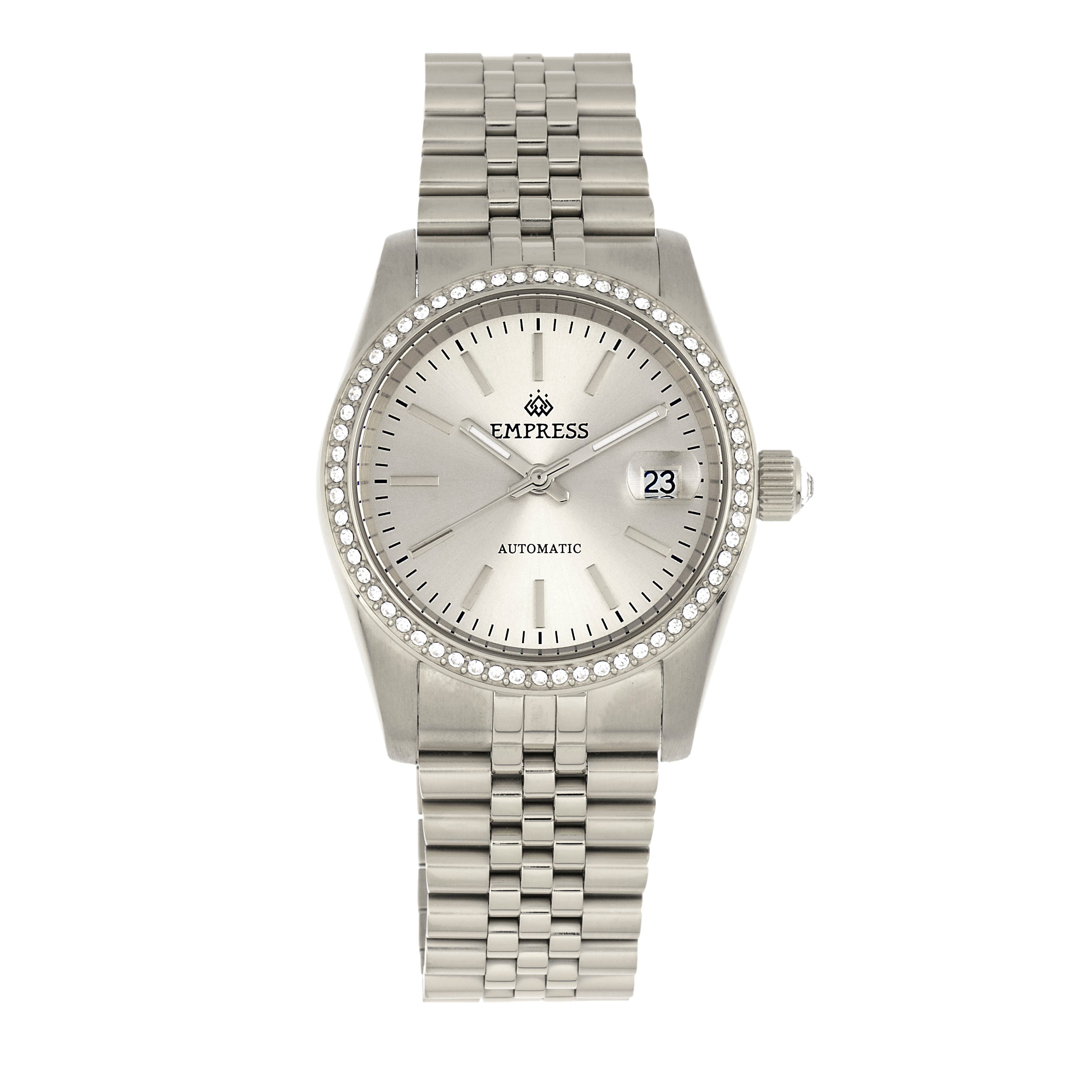 Empress Constance Automatic Bracelet Watch with Date in Metallic Silver 