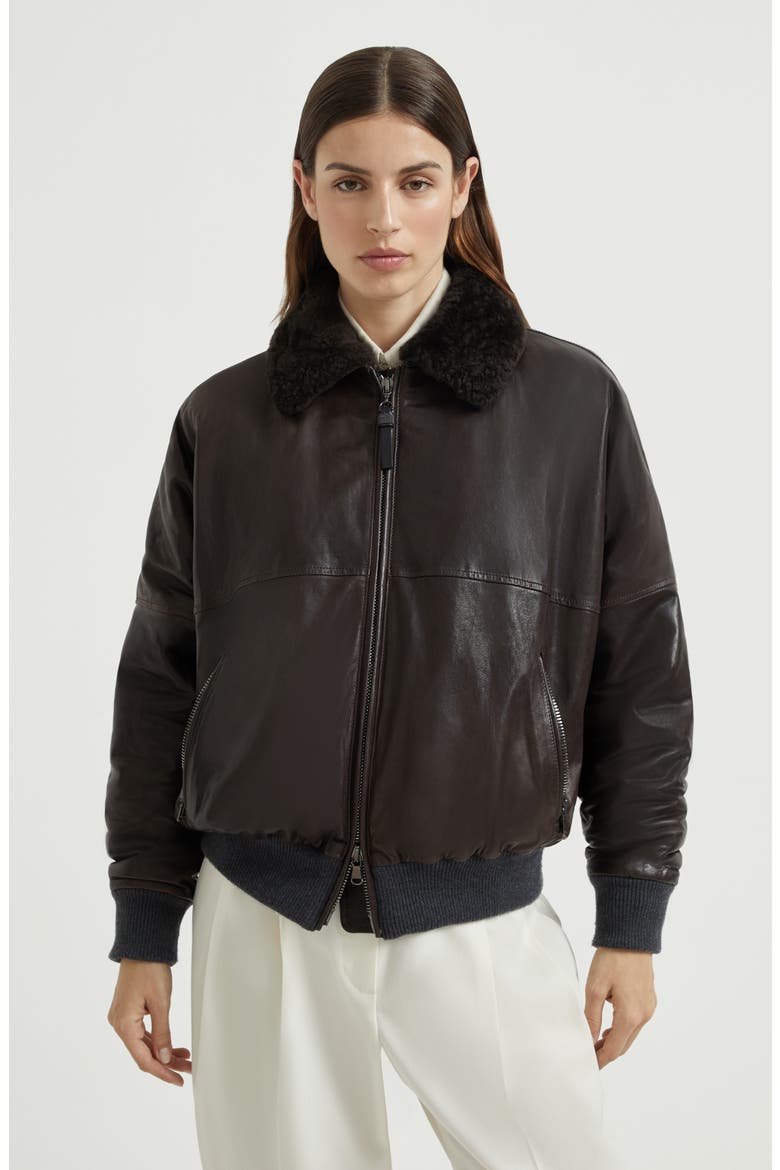 Nappa leather bomber jacket, Alternate, color, Cocoa