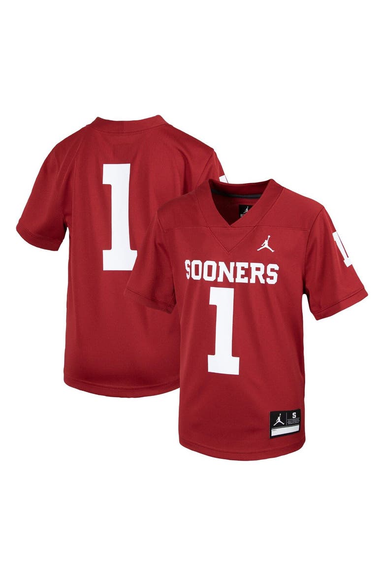 Youth Jordan Brand #1 Crimson Oklahoma Sooners 1st Armored Division Old Ironsides Untouchable Football Jersey, Main, color, Crimson