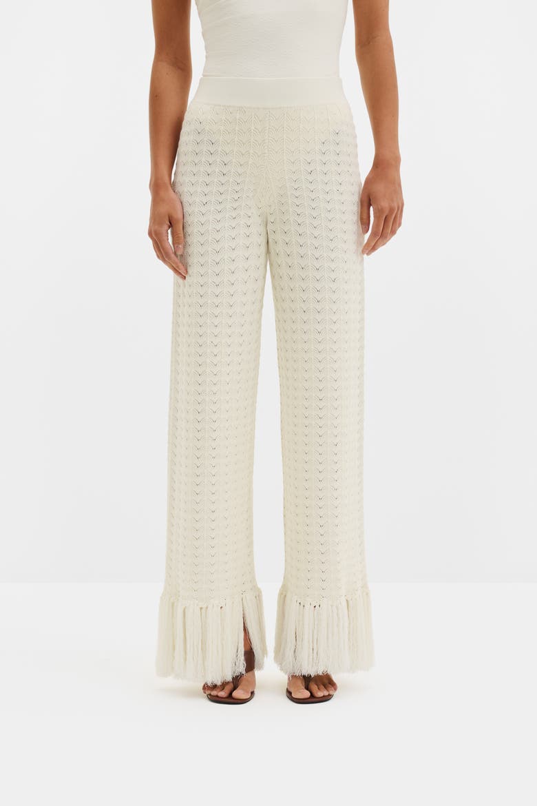 Alycia Knitted Fringe Pants, Main, color, White