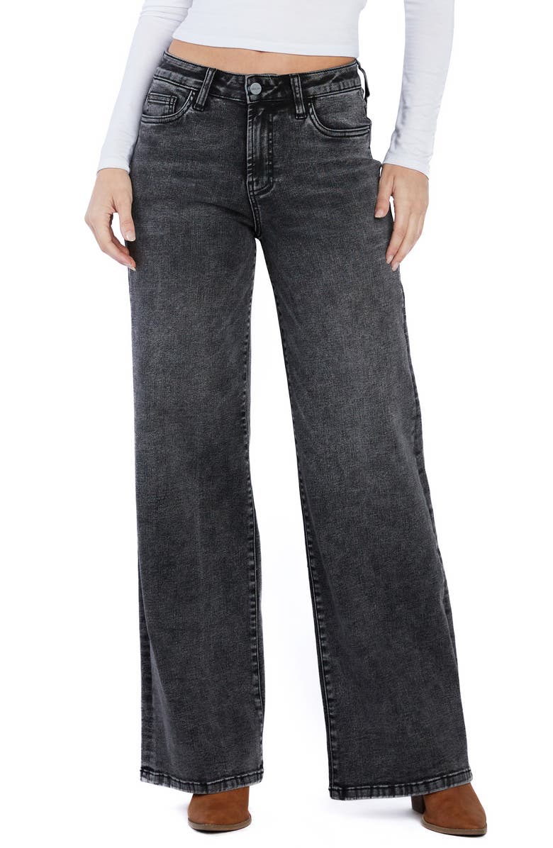 HINT OF BLU Mighty High Waist Wide Leg Jeans, Main, color, Faded Black