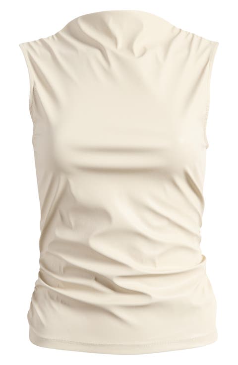 Sleeveless Faux Leather Funnel Neck Top