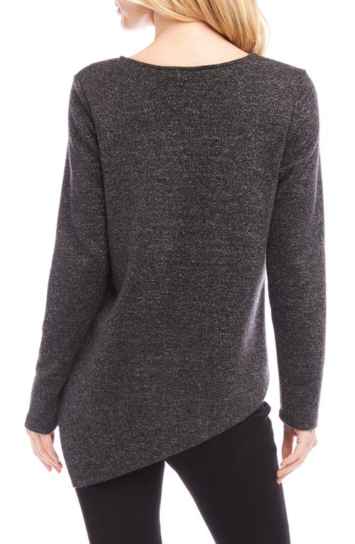 Karen Kane Metallic Sparkle Asymmetric Hem Top In Black With Silver