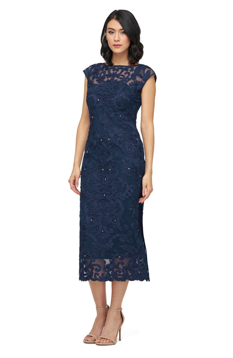 JS Collections Avril Soutache Cocktail Dress, Alternate, color, Navy