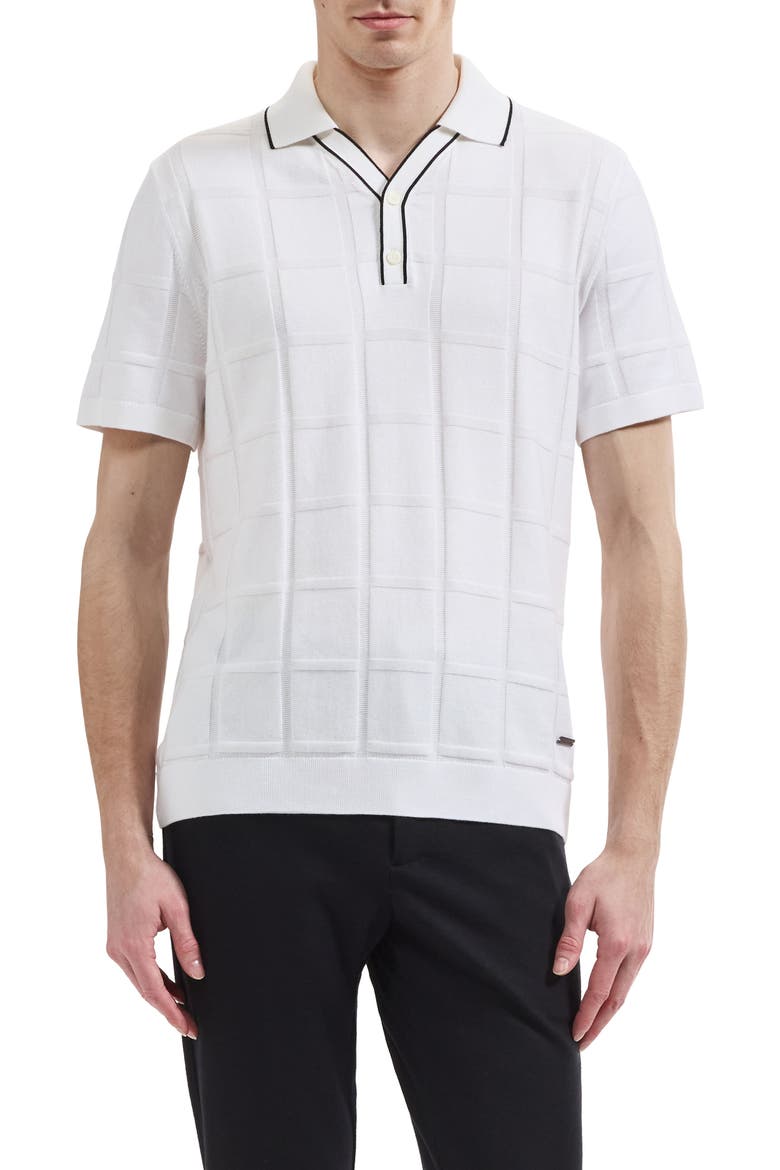 Grid Short Sleeve Cotton & Modal Sweater, Main, color, WHITE