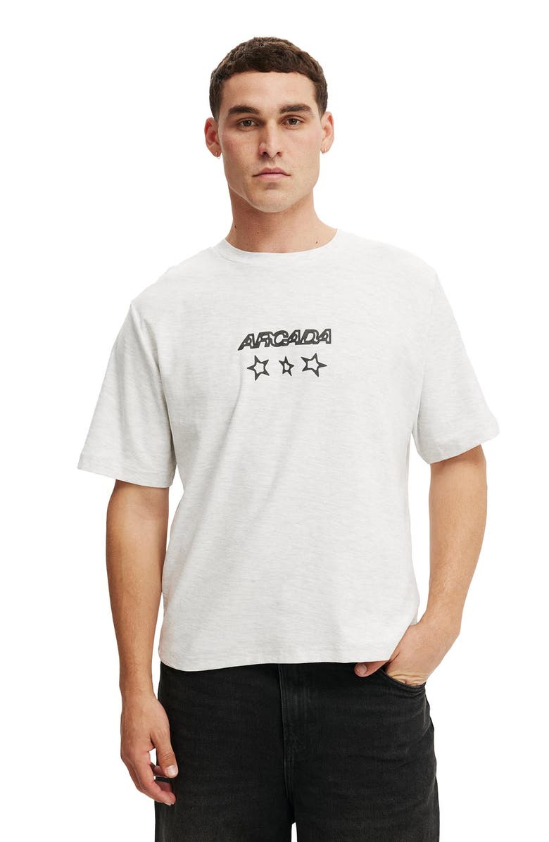 Cotton On Men's Cropped Fit Graphic T-Shirt, Main, color, White Marle Arcada