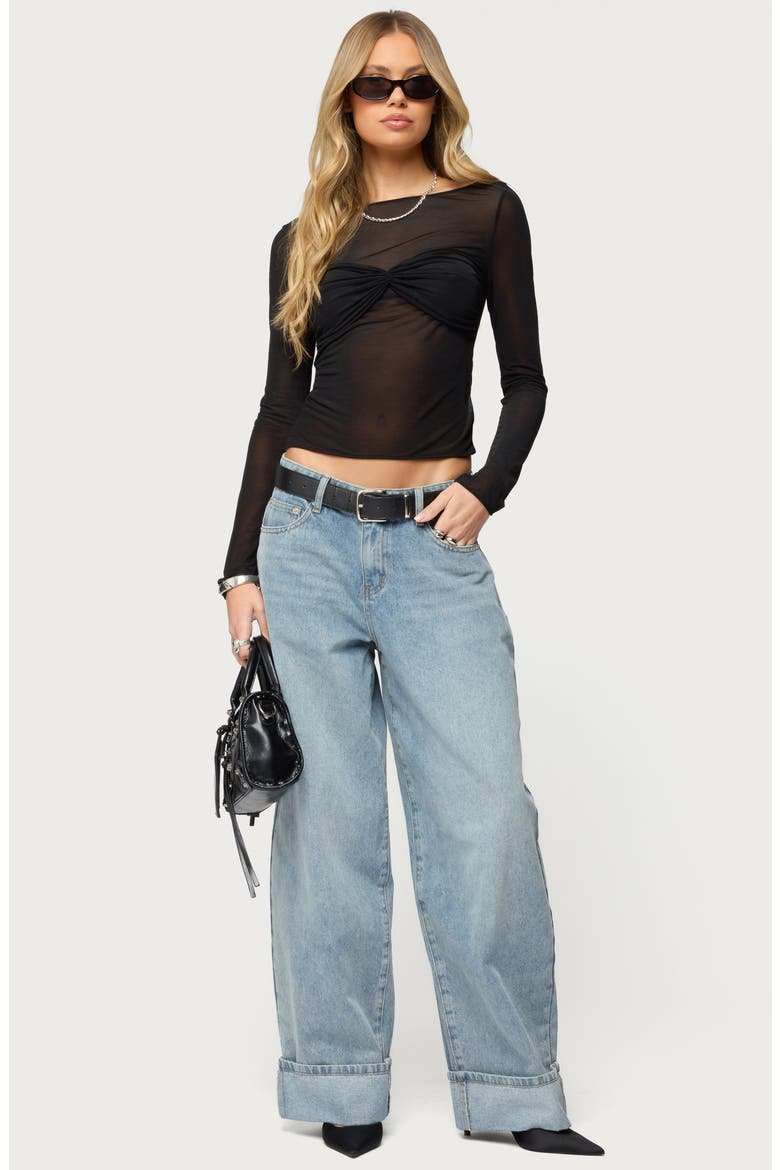 Oona Sheer Gathered Long Sleeve Shirt, Alternate, color, BLACK
