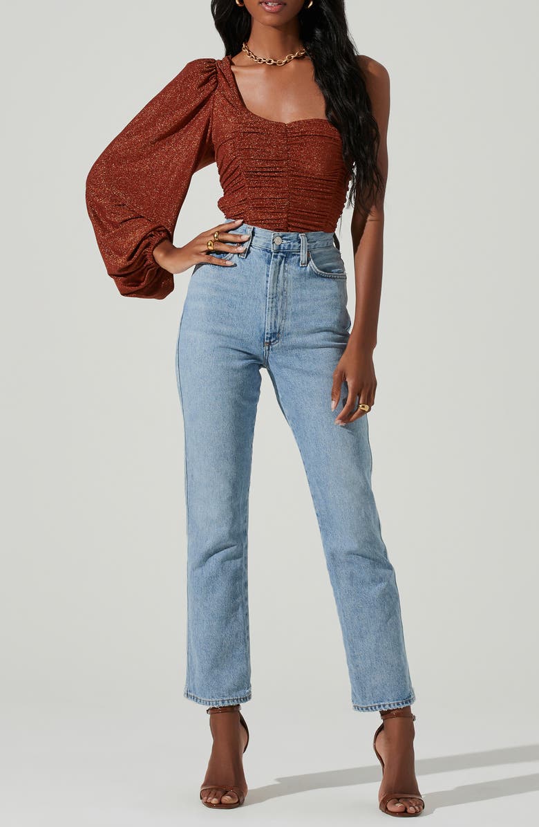 ASTR the Label Marta One Sleeve Top, Alternate, color, Rust Metallic