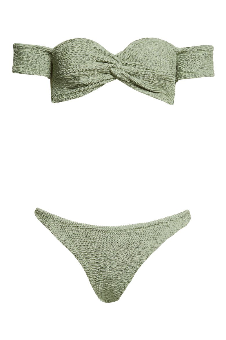 Brigette Off the Shoulder Seersucker Two-Piece Swimsuit, Alternate, color, METALLIC MOSS
