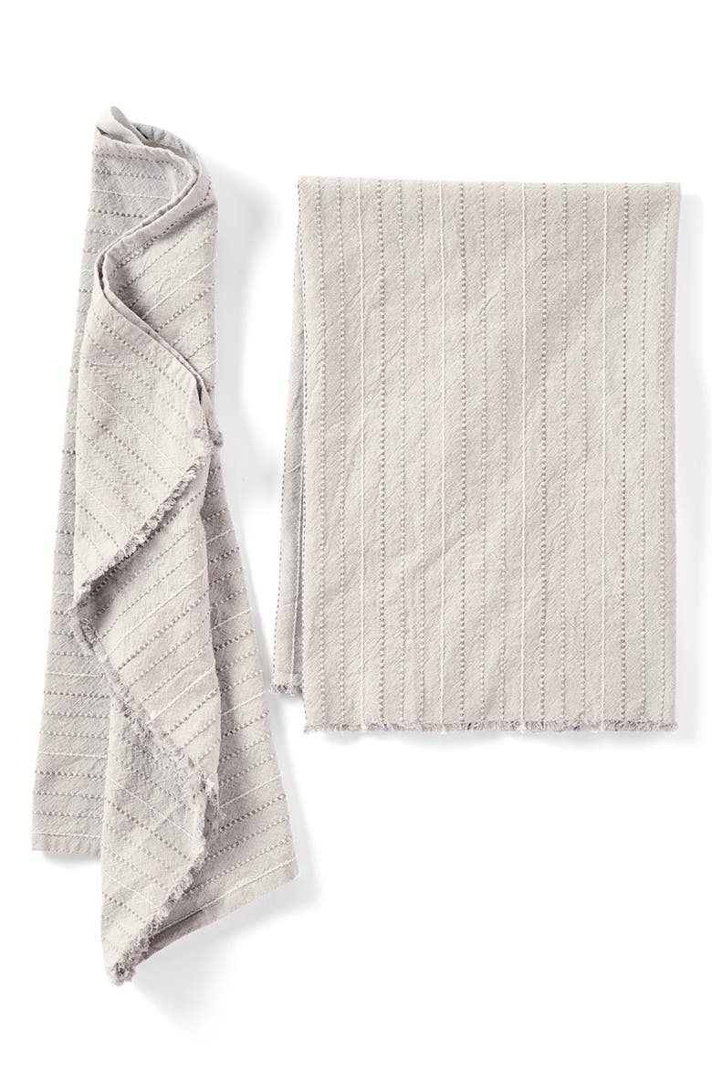 Coyuchi Fringe Stripe Set of 2 Organic Cotton Hand Towels, Main, color, Neutrals