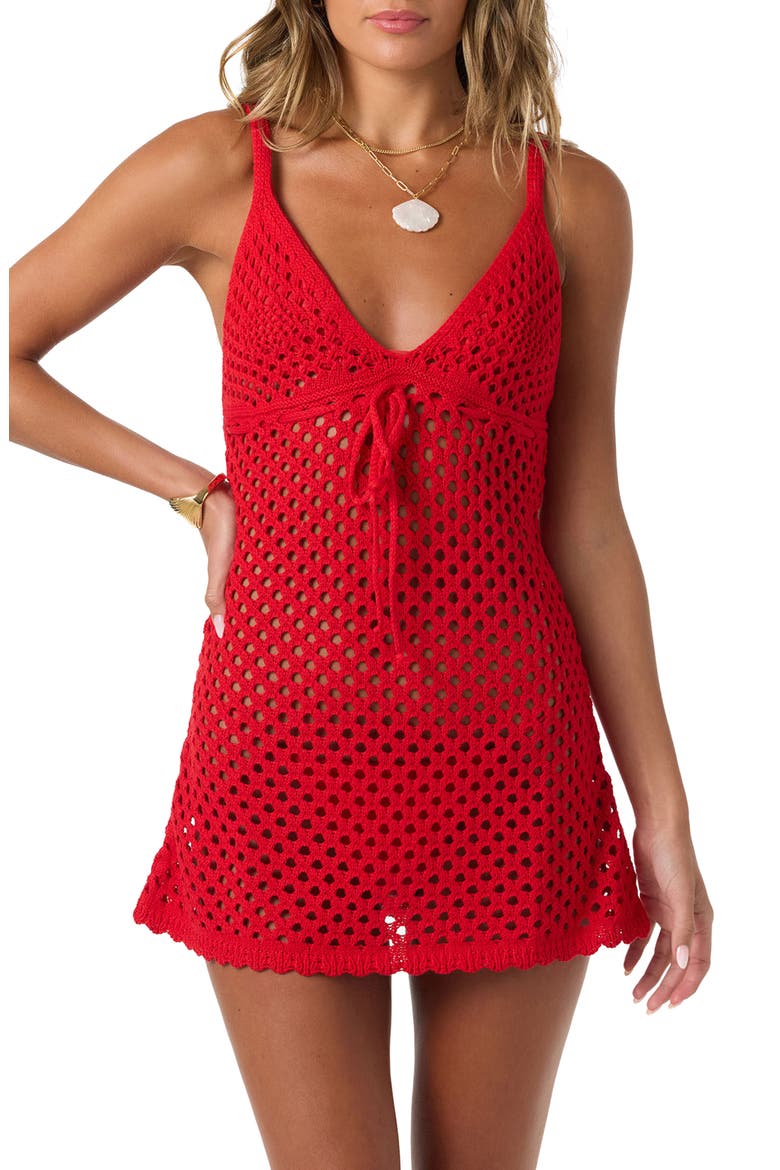 Zoey Sheer Cotton Cover-Up Mini Sundress, Main, color, LIFEGUARD RED