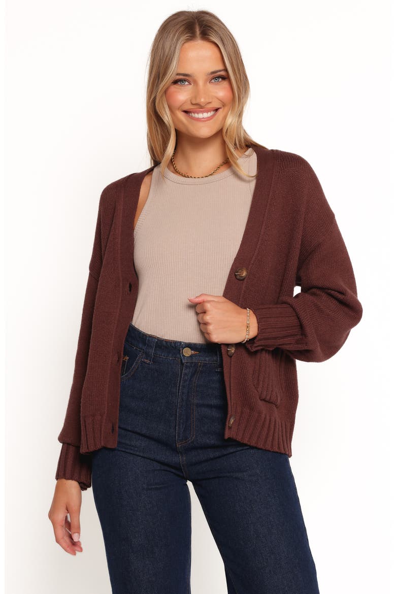 Eden Button Front Cardigan, Alternate, color, BROWN