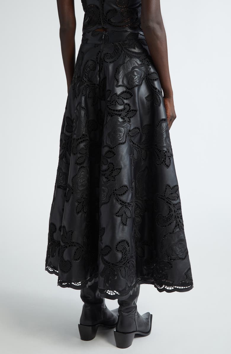Johanna Ortiz Mesopotamia Embroidered Eyelet Faux Leather Midi Skirt, Alternate, color,
