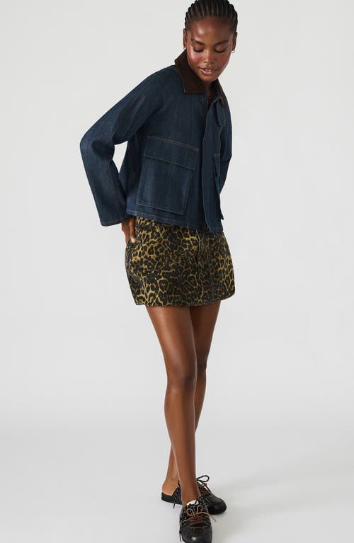 Steve Madden Simona Leopard Print Denim Miniskirt In Brown