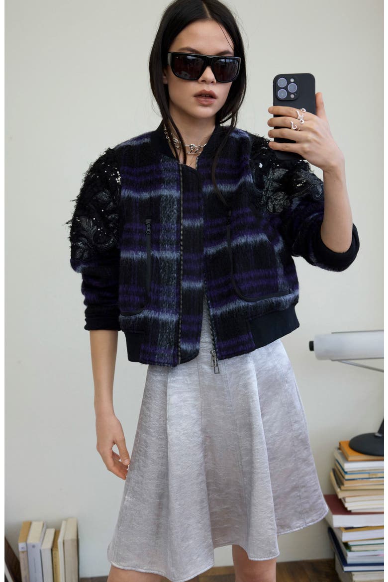 Sequin Appliqué Crop Jacket, Alternate, color, PURPLE