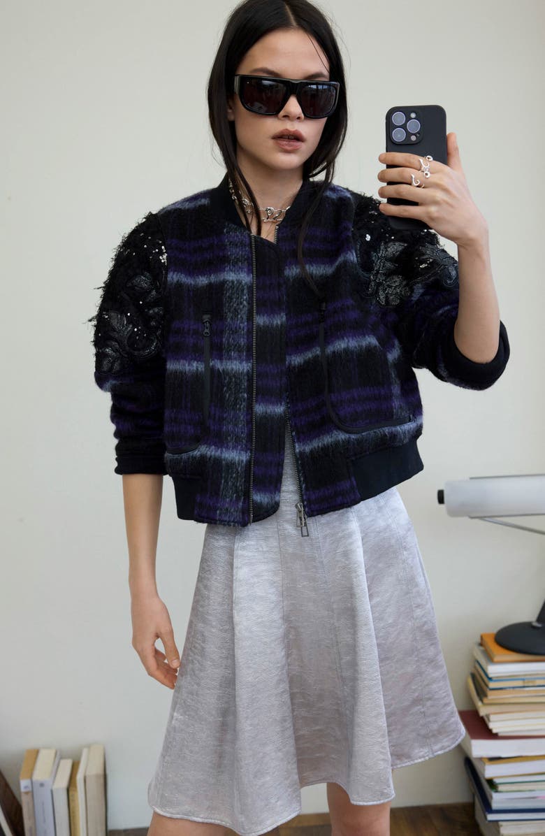 Desigual Sequin Appliqué Crop Jacket, Alternate, color, Purple