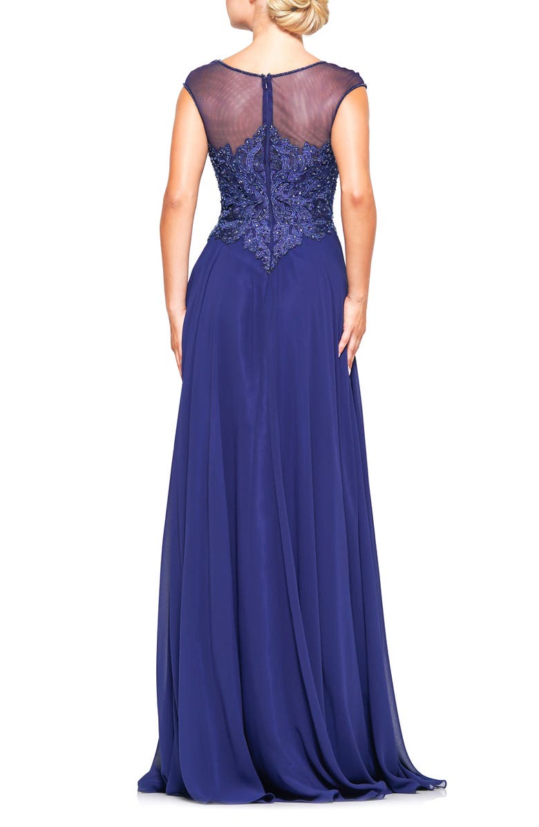 MARSONI Illusion Embellished Lace & Chiffon Gown, Alternate, color,
