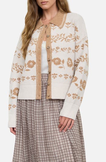 Blu Pepper Floral Jacquard Cardigan In White