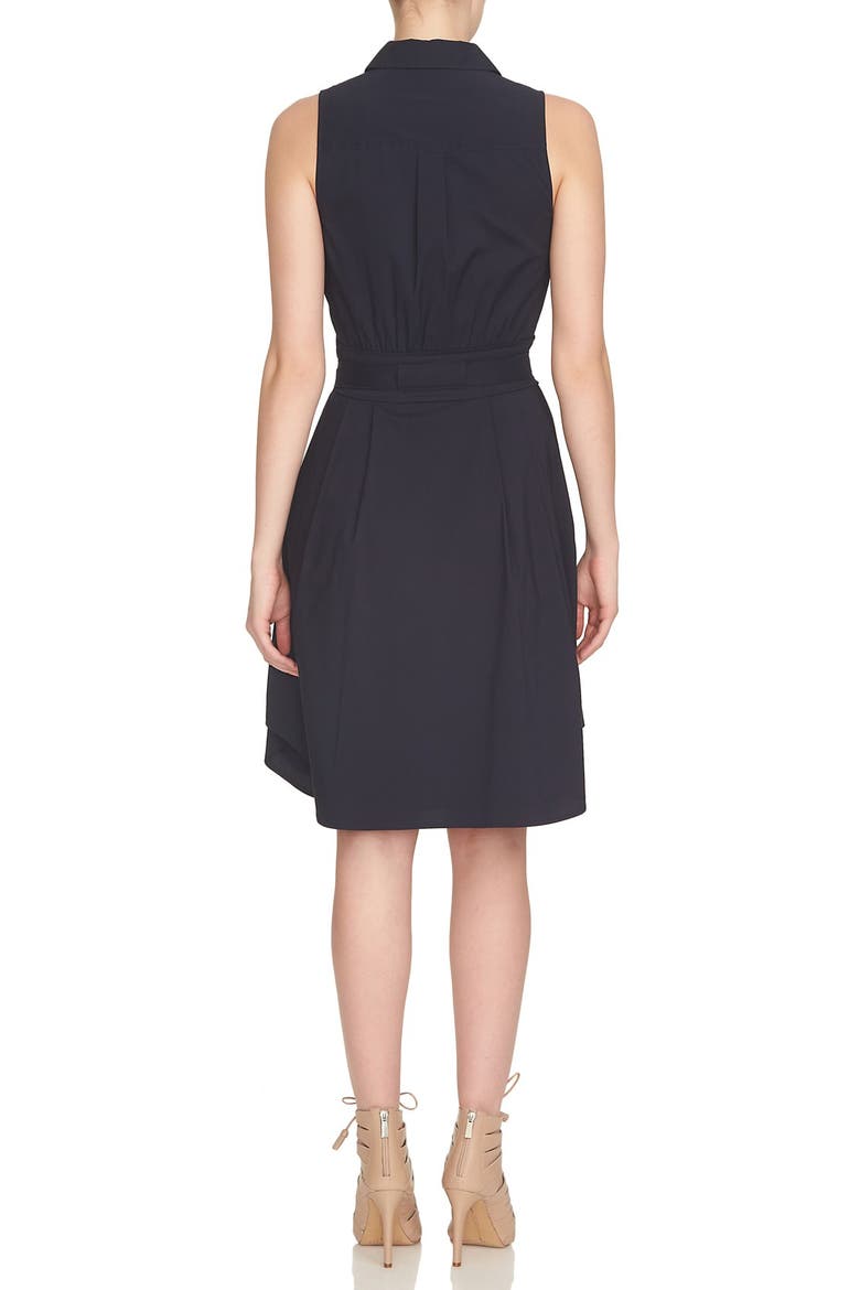 Collared Cotton Blend Fit & Flare Dress, Alternate, color, CAVIAR