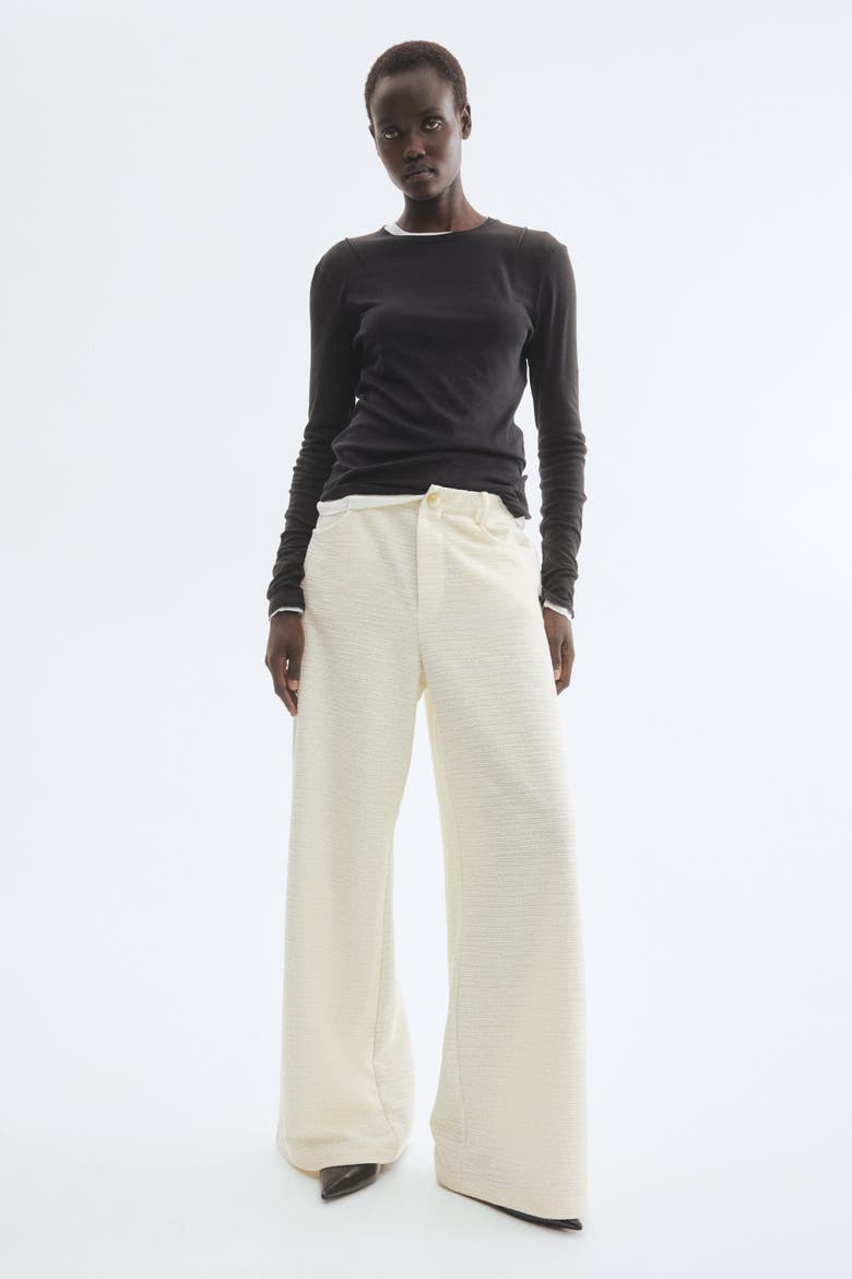 Wide Bouclé Trousers, Alternate, color, Cream