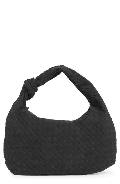 Woven Faux Suede Hobo Shoulder Bag